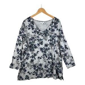 PURE J JILL Brown Beige Black Floral Long Sleeve Velvet Tunic Size 2X